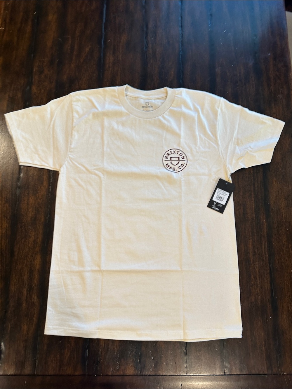 Brixton Short-Sleeve Cream Tee with Maroon Chest Logo
